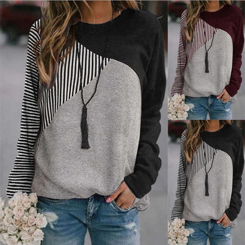Color Matching Stitching Round Neck Long-sleeved Sweater Women