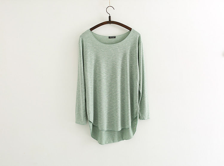 Korean-style Loose Large Size Modal Slub Cotton Long-sleeved T-shirt Female Student Front Short Back Long Bottoming Shirt