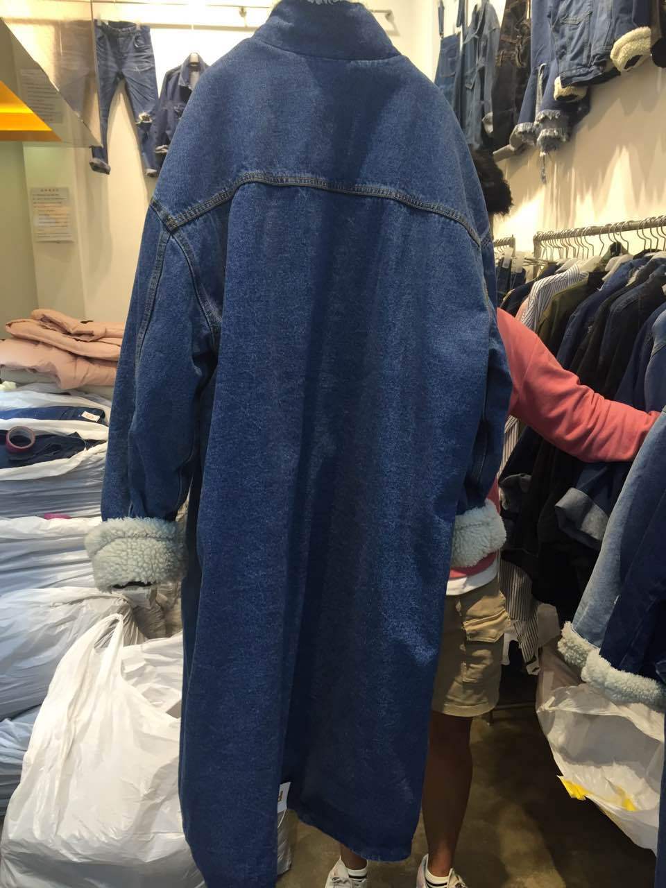 Lamb Wool Thick Denim Jacket Women Mid-length Plus Cashmere